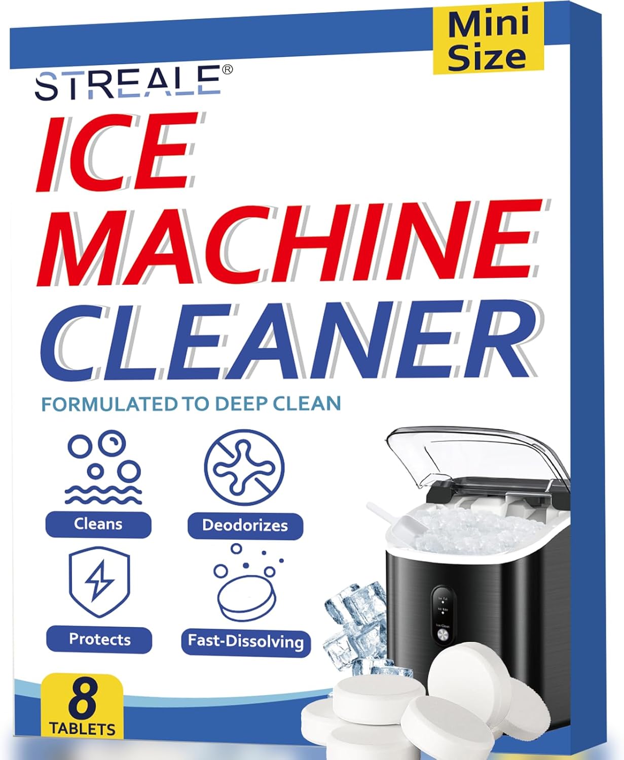 Ice Machine Cleaner Maker and Descaler - 24 Ice Maker Cleaner Tablets Compatible with All Major Brands, Nickel Safe Descaler Countertop Portable Commercial Icemaker Cleaning Solution