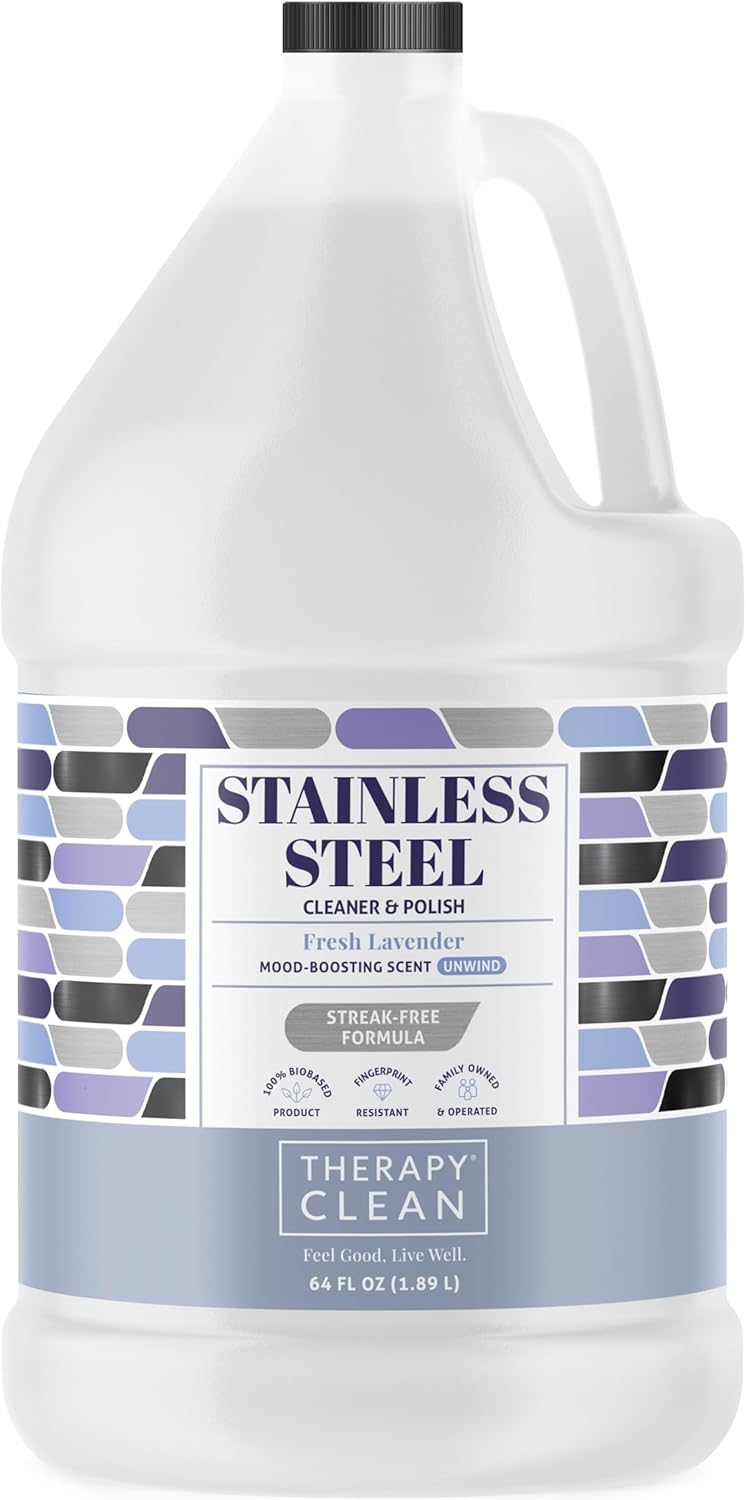 Therapy Stainless Steel Cleaner and Polish 100% USDA Biobased, Fingerprint and Residue Remover, Lavender Essential Oil Scent, Sink Cleaner, Grill Spray