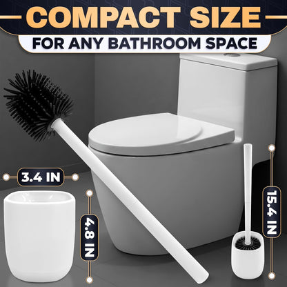 Toilet Brush and Holder Set - Silicone Toilet Brush Cleaner with Dark Grey Holder Base, Compact Accessory for Small Spaces - Easy to Place & Simple to Store After Use, Plastic Bathroom Cleaning Tool