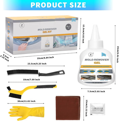 Household Mol-d Remover Gel - Stain Cleaning Gel Kit – 14 FL Oz / 10 in 1 Premium Cleaning – for Washing Machine Seals, Tile Grout, Bathroom, Kitchen, Sink – Includes Brushes, Cloth & Gloves