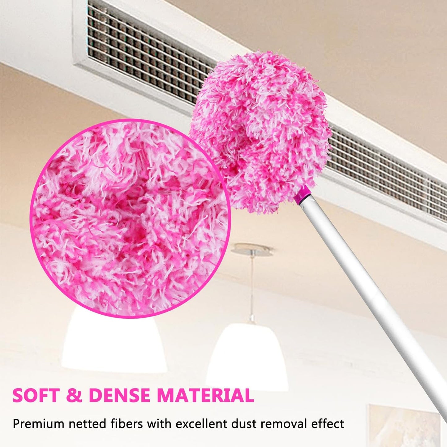 Ceiling Fan Cleaner Duster Reusable Microfiber Ceiling Fan Blade Cleaner Removable Duster with Extension Pole Adjusts 13 to 49.7 Inch for Cleaning Walls Bookshelves Furniture Door Window Top (Blue)