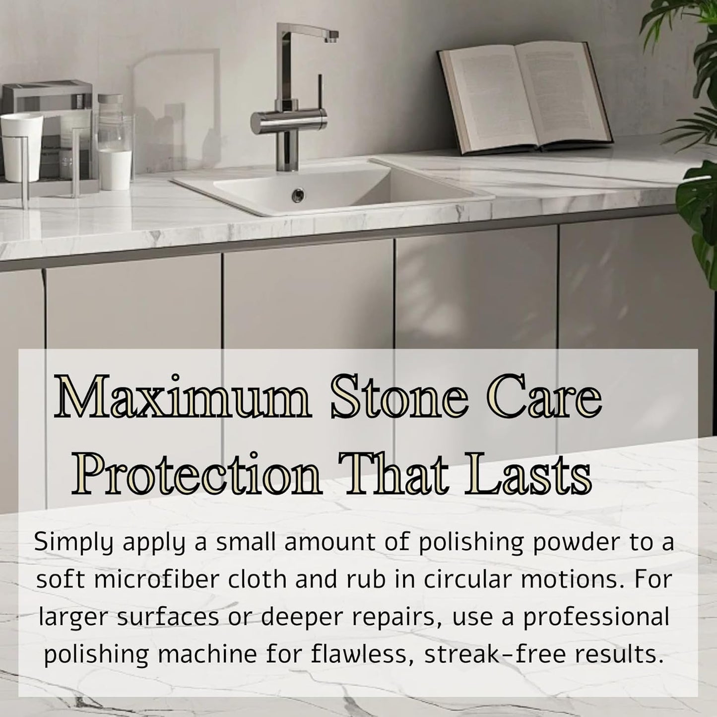 Professional Marble Polishing Powder Granite Polishing Kit Marble Floor Polish – Restore Shine & Remove Dullness, Safe for All Kinds of Stone, Countertops, Floors (10 oz)