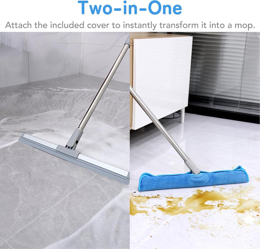 DrDirt Floor Squeegee | 120cm/47in Silicone Magic Broom with Microfiber Mop | Squeegee for Floor Cleaning | Microfiber Duster with Extension Pole for Indoor Water | Dust & Glass Quick Drying