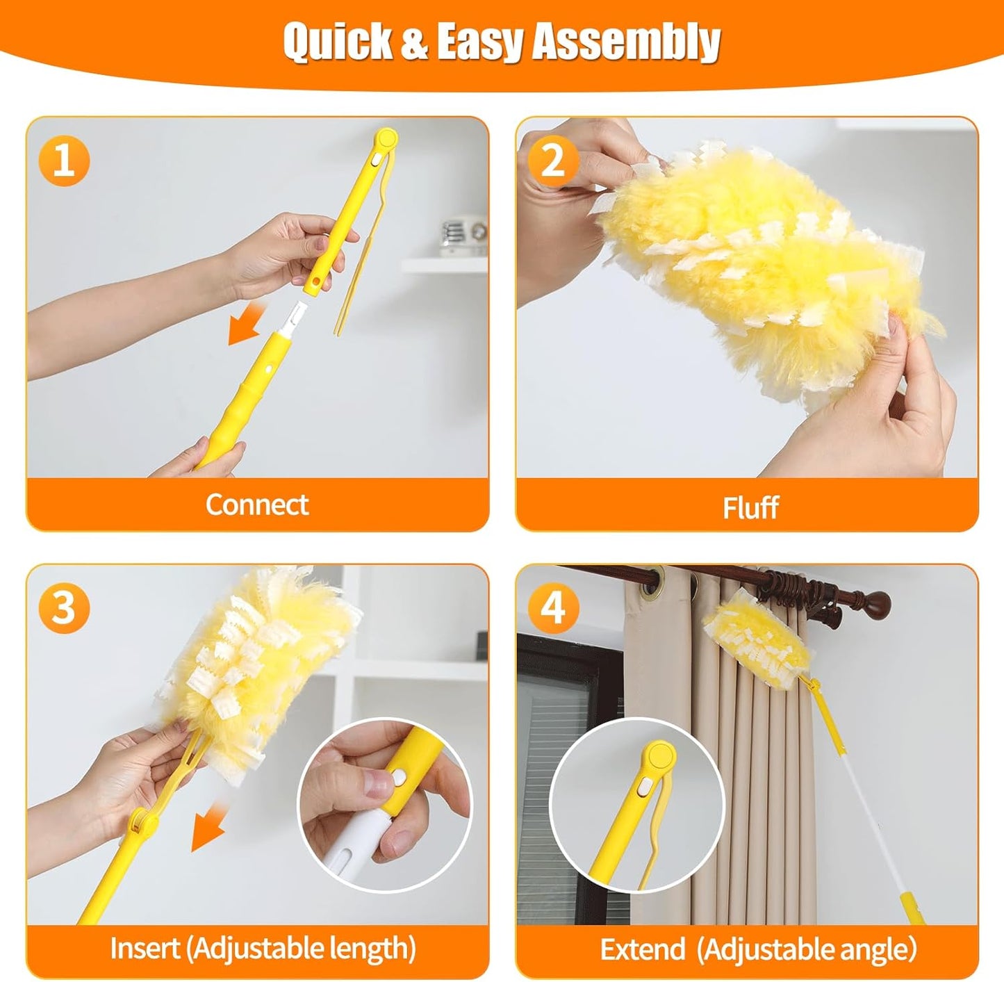 40 Count 360° Heavy Duty Duster Refills Compatible with Swiffer,Large Size-Extra Thick Disposable Electrostatic Duster Refill with 1 Retractable Handle(35-inch Length Fully expanded)