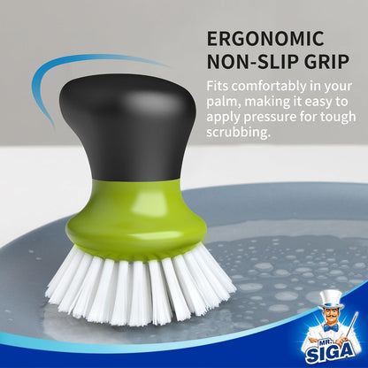 MR.SIGA Dish Scrub Brush, Palm Brush Dish Scrubber with Ergonomic Grip, Kitchen Brushes for Dishes, Gray, Pack of 2