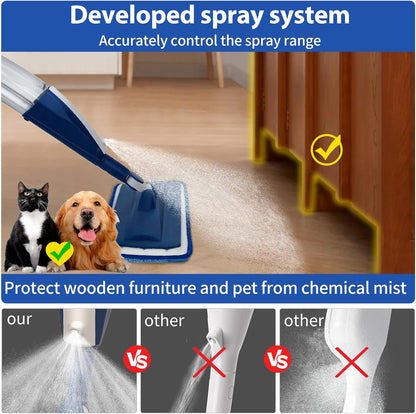 Mops for Floor Cleaning Wet Spray Mop with 14 oz Refillable Bottle and 2 Washable Microfiber Pads Home or Commercial Use Dry Wet Flat Mop for Hardwood Laminate Wood Ceramic