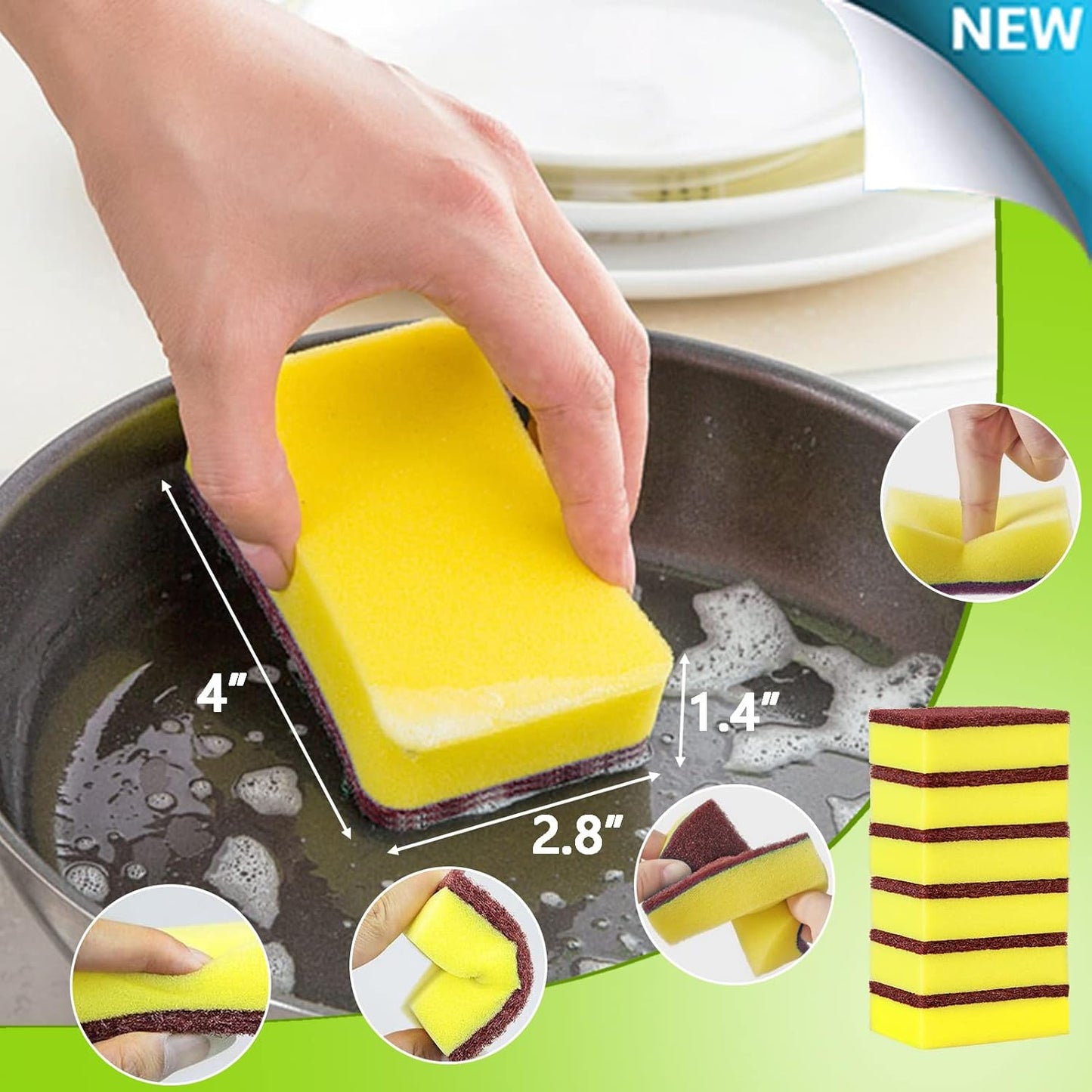 Kitchen Cleaning Sponges, 6 Pack Heavy Duty Scrub Sponges Cleans Fast Non-Scratch Sponge for Washing Dishes and Cleaning Kitchen (Black)