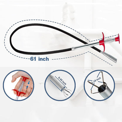 Drain Snake Hair Drain Clog Remover, 61 Inch Shower Snake Sink Unclogger Tool for Home Sink, Bathroom Tub,Drain, Toilet, Tight Spaces