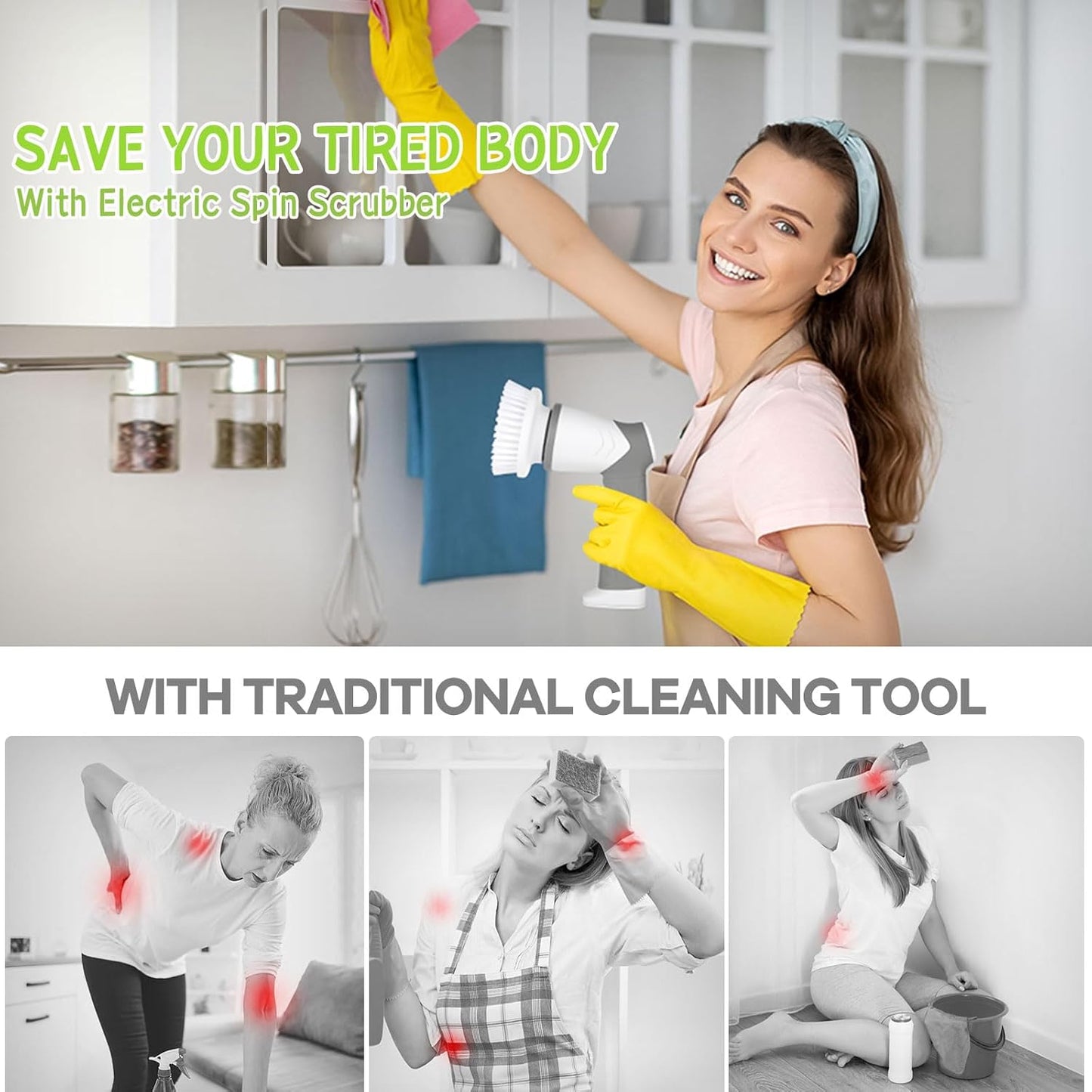 DAESUNG Electric Spin Scrubber, Cordless Power Scrubber & Electric Cleaning Brush with 7 Replaceable Heads, Dual Speed IPX7 Waterproof Handheld Scrubber for Bathroom, Shower & Tile Cleaning