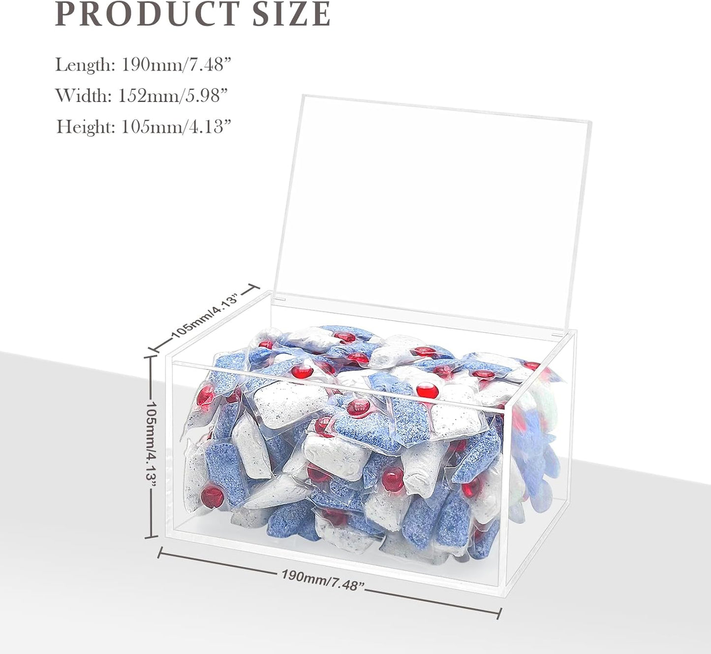 Bigfety Dishwasher Pod Holder Acrylic with Hinged Lid, Modern Style Dishwasher Cleaner Tablets Container Box for Detergent, Clear