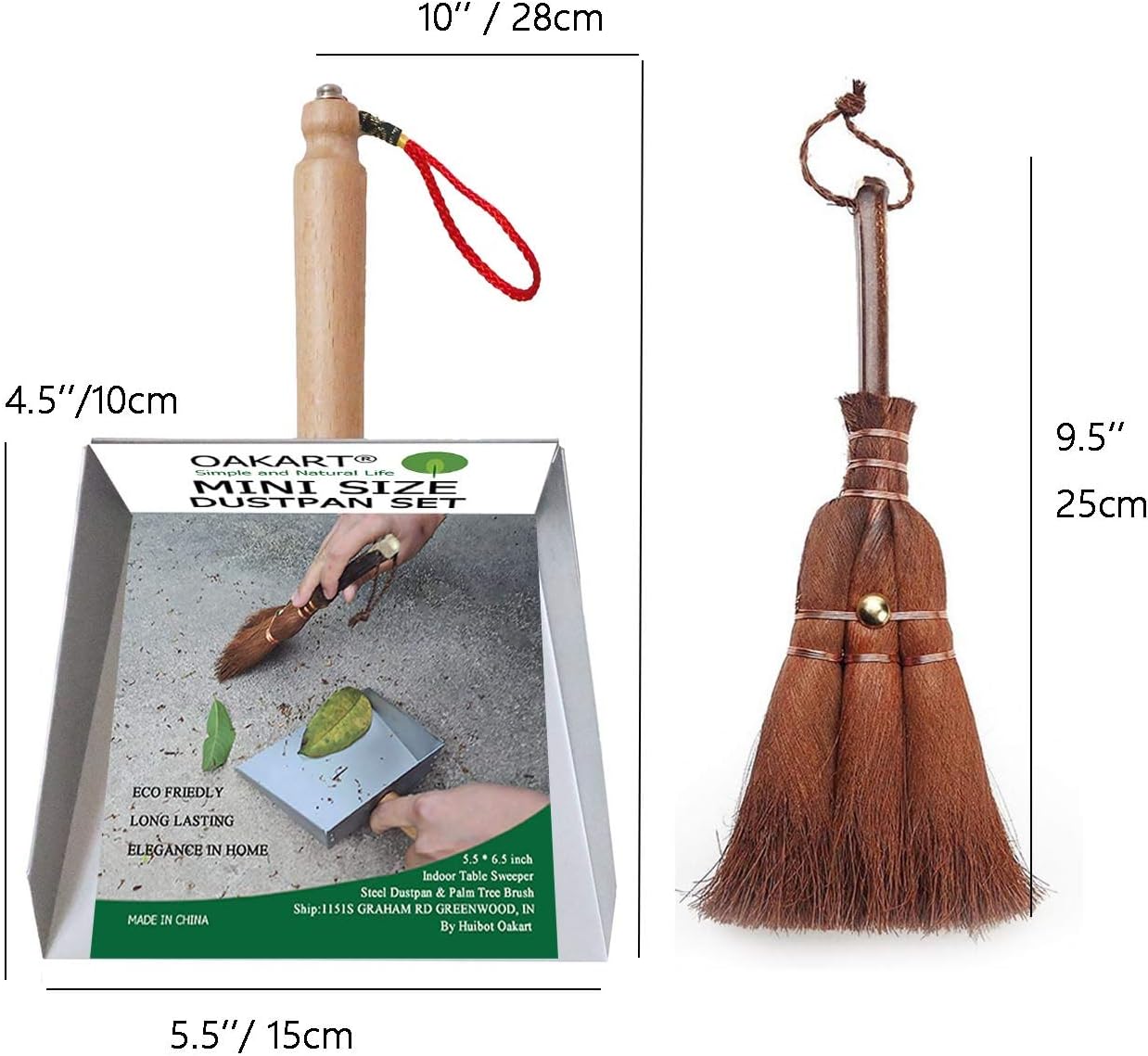 Mini Metal Dustpan and Brush Set, Natural Hand Broom, Stainless Steel Dust Pan, Heat-Safe for Fireplace Ash Cleaning, Anti-Static, Eco-Friendly