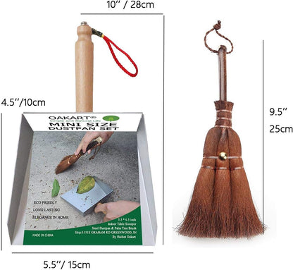 Mini Metal Dustpan and Brush Set, Natural Hand Broom, Stainless Steel Dust Pan, Heat-Safe for Fireplace Ash Cleaning, Anti-Static, Eco-Friendly