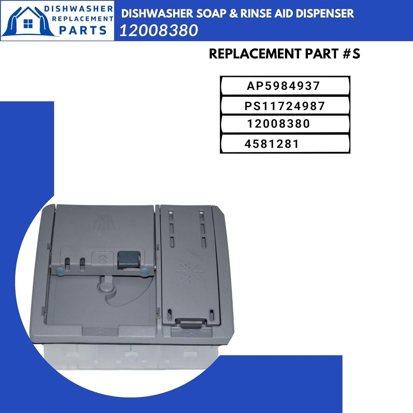 Dishwasher Soap & Rinse Aid Dispenser 12008380 - OEM Replacement for Bosch SHE, SHX, SHV Series | Compatible with AP5984937 4581281 PS11724987 | Grey