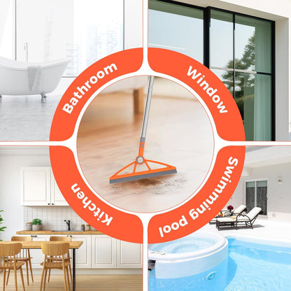 wlich 2-in-1 Air Broom, 180° Rotating 54 Inch Adjustable Silicone Rubber Broom Includes 2 Scraping Strips, Sweep and Silicone Tools with Long Handle for Cleaning Bathrooms,Glass,Tiles,Pet Hair