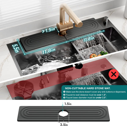 Eormoe Faucet Mat for Kitchen Sink – Diatomite Stone Drying Mat & Sink Protectors, Prevent Moisture – Sink Splash Guard Water-Absorbing Stone Tray for Bathroom Counter (Light Grey, 23.6" x 3.9")