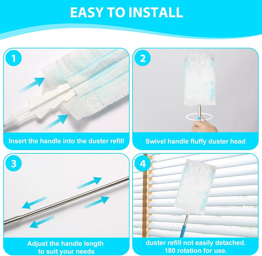 20 Count Feather Dusters Refill for Cleaning, 180 Degree Heavy Duty Duster Replacement Head for Swiffer Duster,Dusting Furniture, Blinds, Ceiling Fans, Helps Remove Allergens