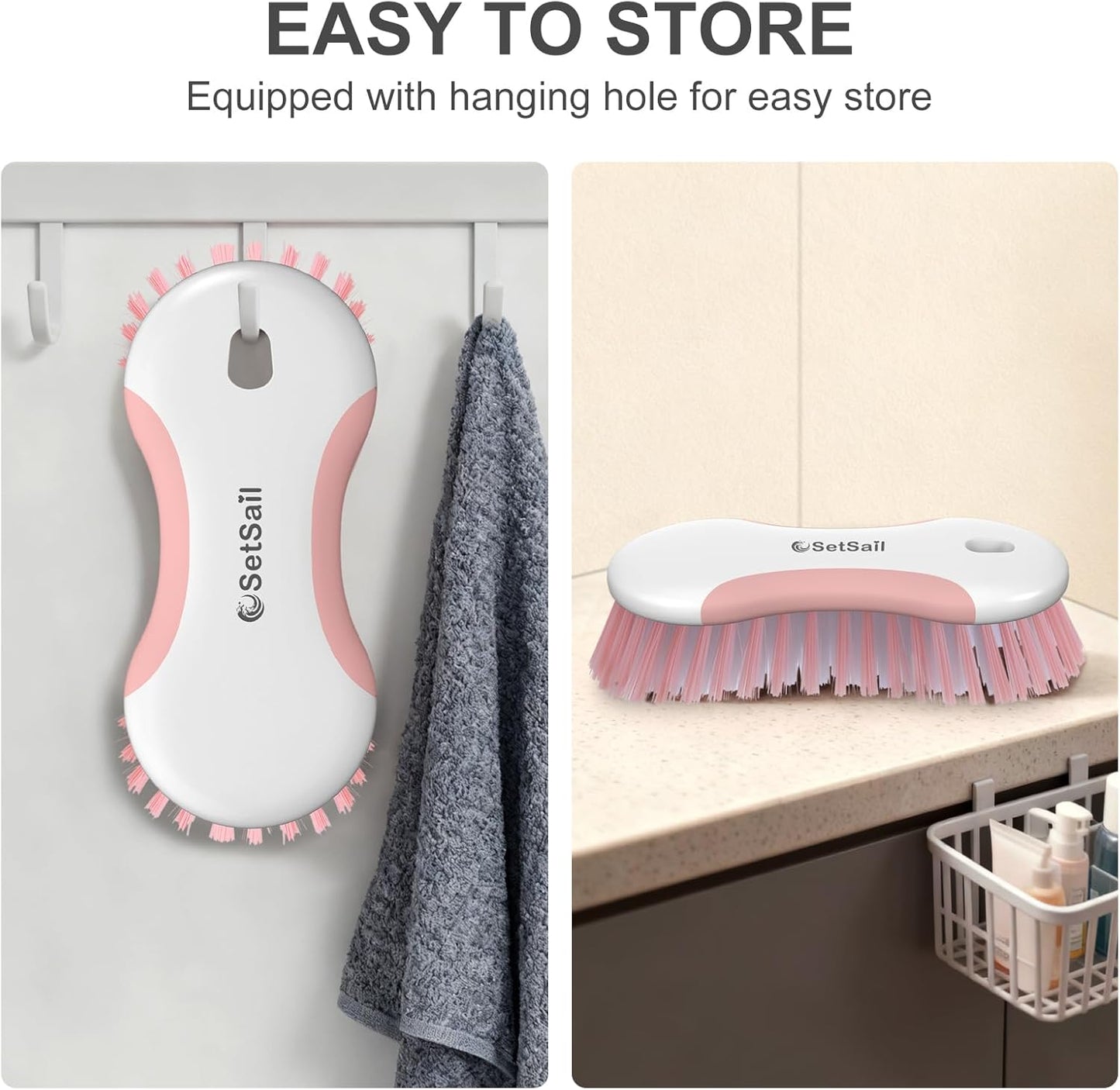 SetSail Multi-Purpose Scrub Brush of 2 Pack, Stiff Bristles Cleaning Brush with Non-Slip Grip Heavy Duty Scrub Brushes for Cleaning Bathroom Kitchen Tile Bathtub Sink, Grey