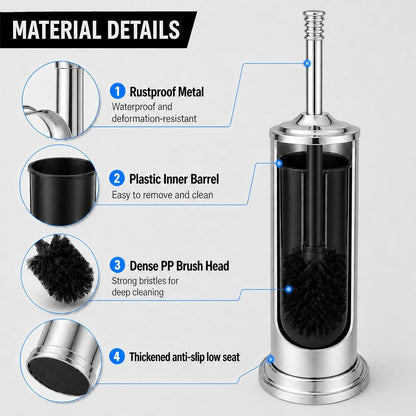 Black Toilet Brush and Holder Set，Extra Long Handled Toilet Bowl Brush and Holder，Stainless Steel Heavy Duty Toilet Brush for Bathroom,Deep Cleaning Modern Toilet Cleaner Slip Base