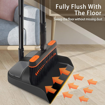 JEHONN Broom and Dustpan Set for Home, 54 Inches Long Handle Lightweight 180 Degree Rotating Indoor Upright Standing Dust Pan with Comb Teeth, Store Sweep Set for Room Kitchen Lobby Office