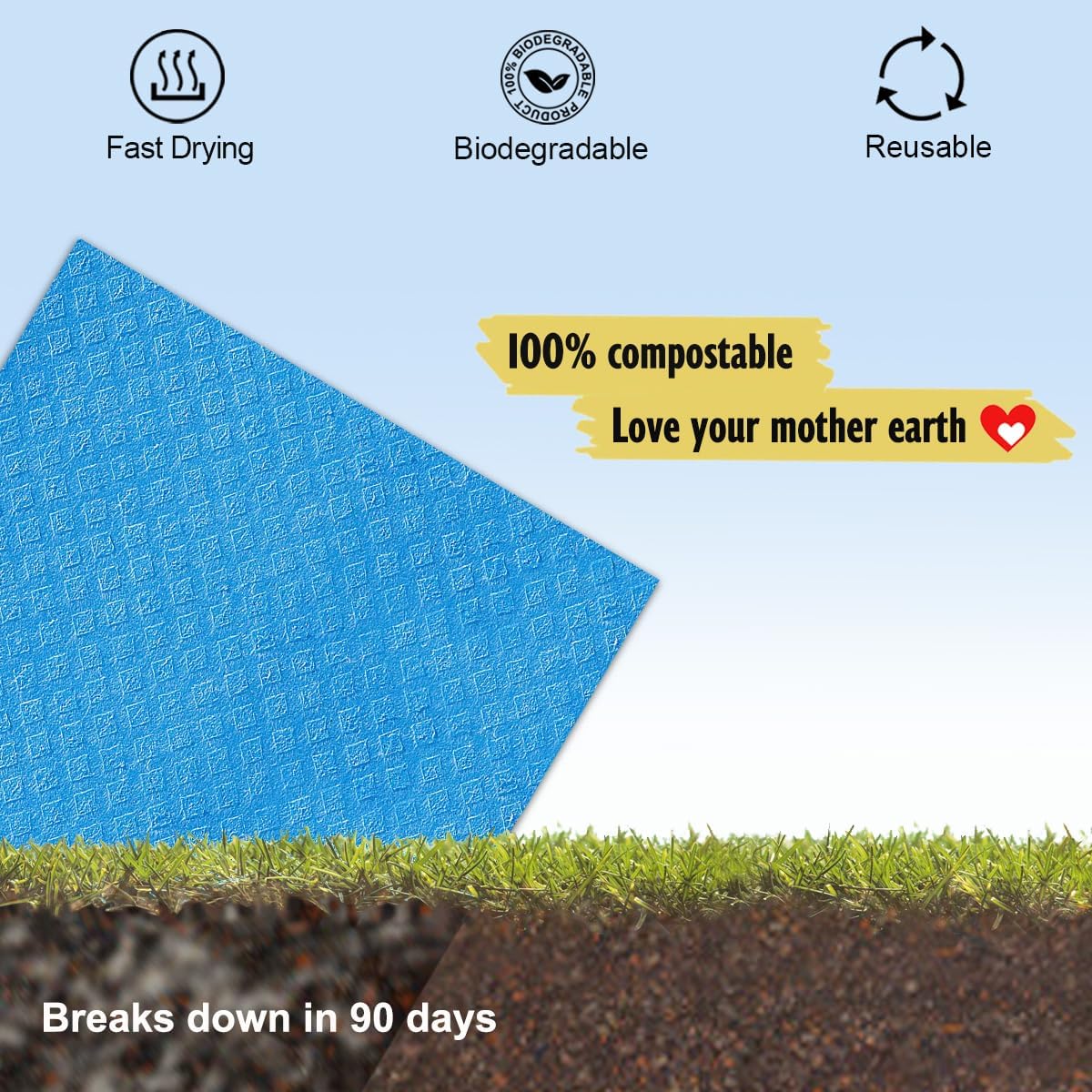 MoLKENE Swedish Dish Cloths - 10 Pack Reusable Kitchen Dishcloths - Ultra Absorbent Dish Towels for Washing Dishes - Cellulose Sponge Cloth Cleaning Rag - Assorted