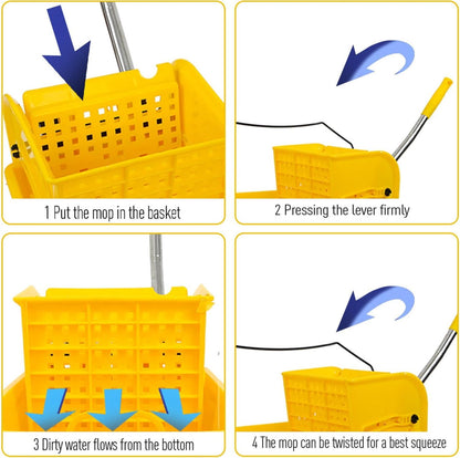 Commercial Mop Bucket with Wringer on Wheels, Mop Bucket with 20 Quarts Side Wringer Combo Mop and Bucket with Wringer Set for Home Office Cleaning, Yellow, AWIH5ER-E5Q