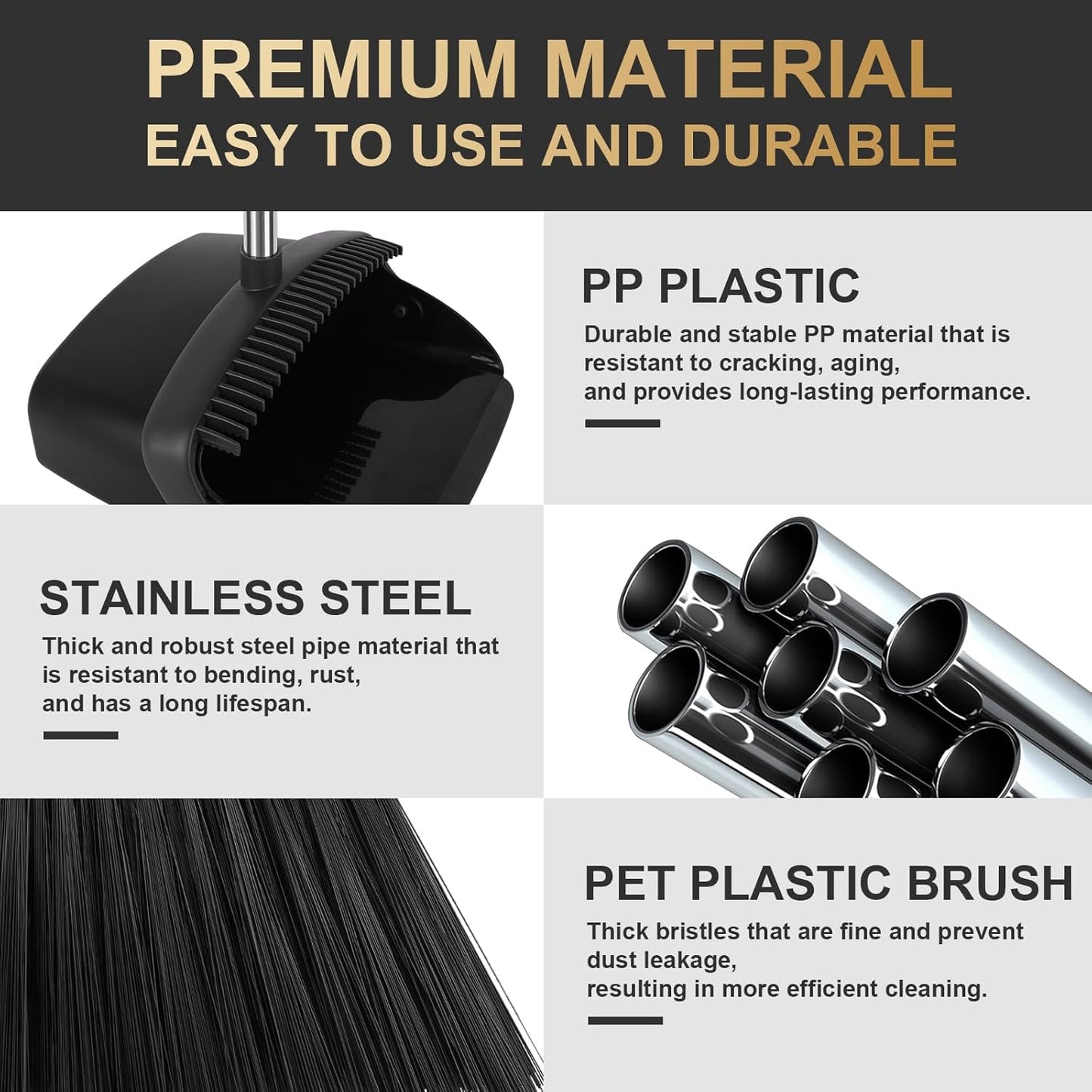 Broom and Dustpan Set, Upright Purple Broom with Dustpan Combo Set 51" Long Handle, Self Cleaning Dust Pan for Home, Kitchen and Office
