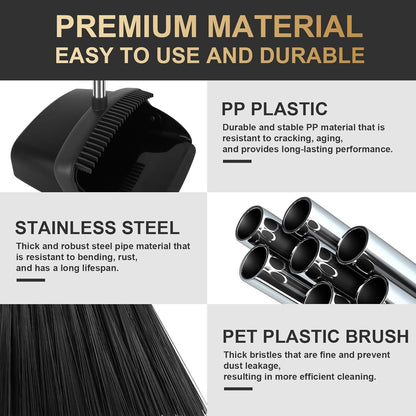 Broom and Dustpan Set, Upright Purple Broom with Dustpan Combo Set 51" Long Handle, Self Cleaning Dust Pan for Home, Kitchen and Office