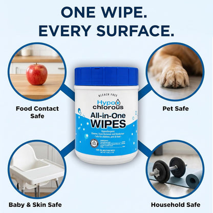 Hypochlorous Acid Wipes – 100 Count Non-Toxic Cleaner for Skin, Baby, Pet, Home & Gym – Bleach-Free