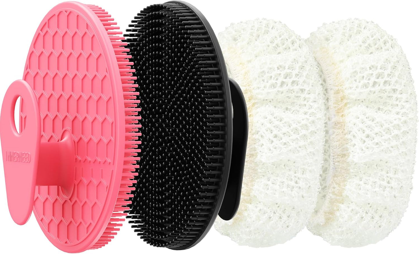 INNERNEED Food-Grade Soft Silicone Body Scrubber Shower Brush Handheld Cleansing Skin Brush, Gentle Exfoliating and Lather Well (Black)