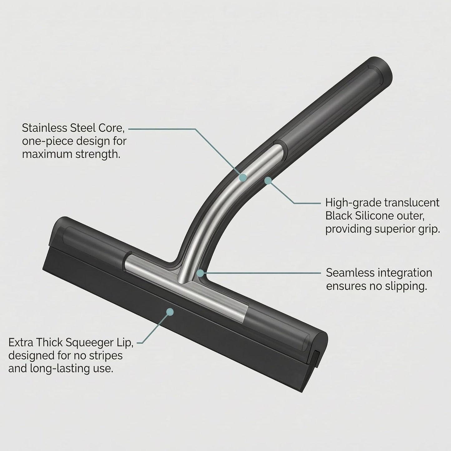 Shower Squeegee for Glass Doors, Mirror Window Tile Scrubber Cleaner with Hook Silicone (Black)