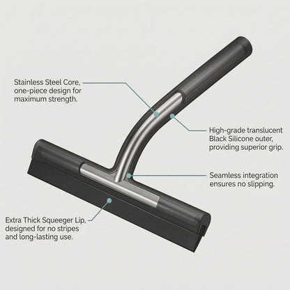 Shower Squeegee for Glass Doors, Mirror Window Tile Scrubber Cleaner with Hook Silicone (Black)