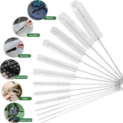 CiaraQ Bottle Cleaning Brushes, 8 Inch Nylon Tube Brush Set, Cleaner for Narrow Neck Bottles Cups with Hook, Set of 10pcs