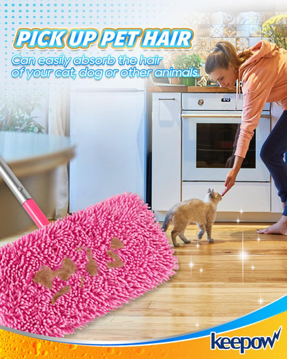 KEEPOW Reusable Microfiber Mop Pads Compatible with Swiffer Sweeper, Dry Sweeping Cloths, Washable Wet Mopping Cloth Refills for Hardwood Floor Cleaning, 6 Pack