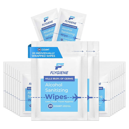 40 Count Sanitizing Wipes, 70% Alcohol, Individually Wrapped, Wet Wipes, Travel Size, Airplane Essentials