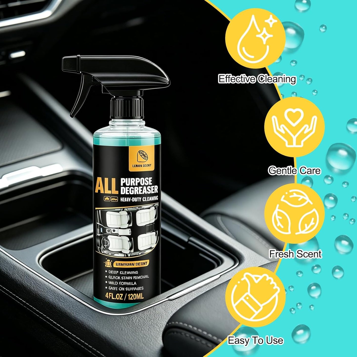 2Pcs All Purpose Degreaser for Car and House, Heavy-Duty Cleaning Spray For Car Interior and Exterior, Quick Stain Removal for Kitchen, Countertops, Appliances, Walls and Floor Surfaces, 120ml/4fl.oz