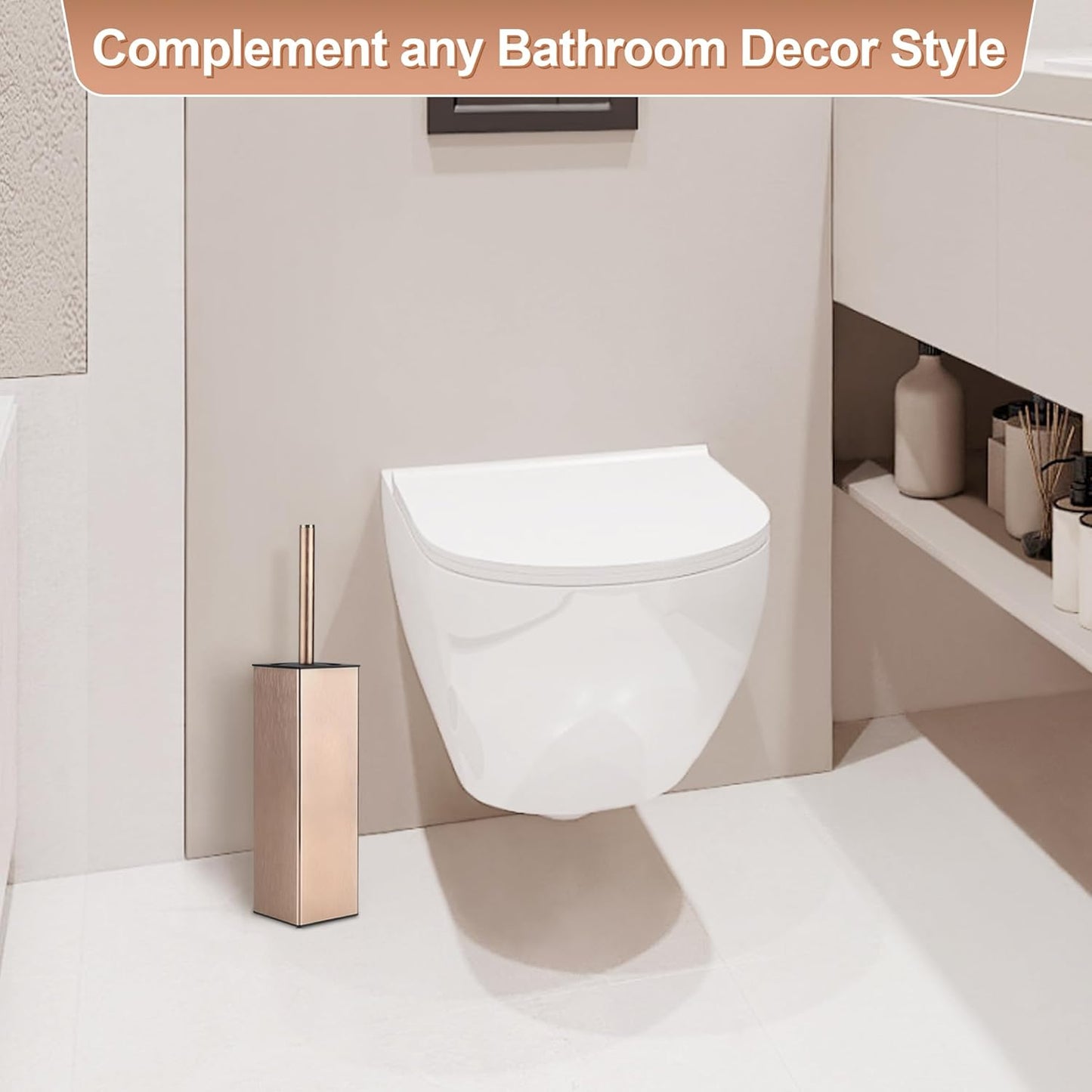 BVL Toilet Brush and Hoder Set Brushed Gold Freestanding for Bathroom