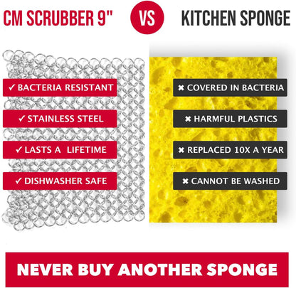 CM SCRUBBER Knapp Made Original 4" Chainmail Scrubber - Cleaner For Cast Iron, Stainless Steel, Hard Anodized Cookware and Other Pots & Pans