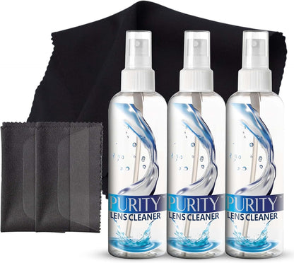Purity Eyeglass Lens Cleaner Kit - 2 x 8oz and 1 x 2oz Lens Cleaner Spray Bottle + 2 Microfiber Cleaning Cloths - Safe for All Lenses (AR Coated Included), Eyeglasses and Screens - Clear