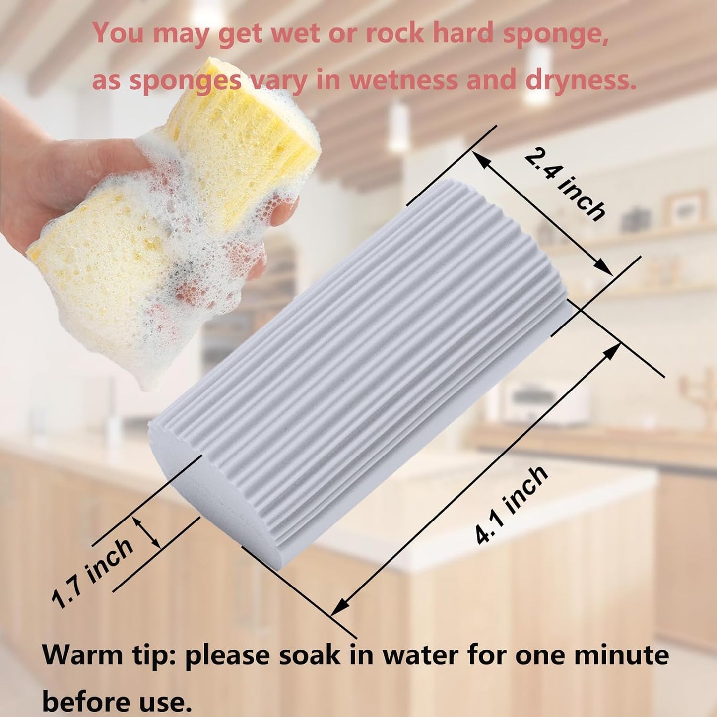 6-Pack Damp Clean Duster Sponge,Magic Sponge Eraser for Housekeeping,Reusable Cleaning Sponge for Blinds,Vents,Mirrors,Glass, Baseboards,Window Track Grooves and Railings (Green)