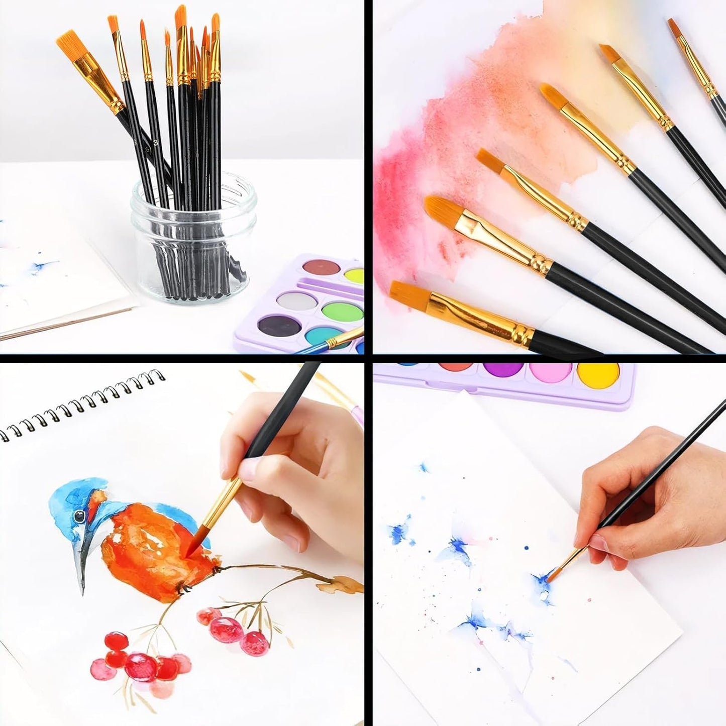 Acrylic Paint Brush Set, 1 Packs / 10 pcs Watercolor Brushes Painting Brush Nylon Hair Brushes for All Purpose Oil Watercolor Painting Artist Professional Kits.