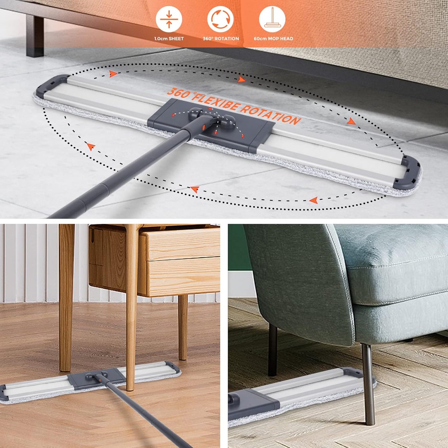 Flat Mop for Cleaning Floors Heavy Duty Microfiber Wet Mop Deep Cleaning for Hardwood, Tile & Laminate, Includes 4 Reusable Washable Pads and Adjustable Long Handle (32 in Mop Set)