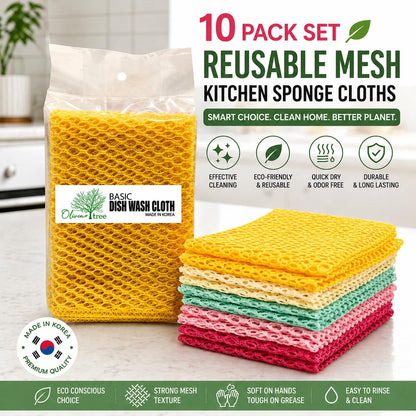 OliviaTree Dish Scrubber 5 Pack, Non Scratch Reusable Mesh Scrub Cloth for Washing Dishes Pots Pans Sink, Quick Dry Odor Resistant Sponge Alternative, Korean Kitchen Cleaning Pad 11 x 11 Inch
