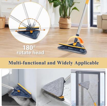 Base Board Cleaner Tool with Handle, 360 Rotating Wall Cleaner Mop, 180 Folding Ceiling Tool Duster with Squeegee for Cleaning Wall, Ceiling, Window, Floor, 8 Replacement Cleaning Pads