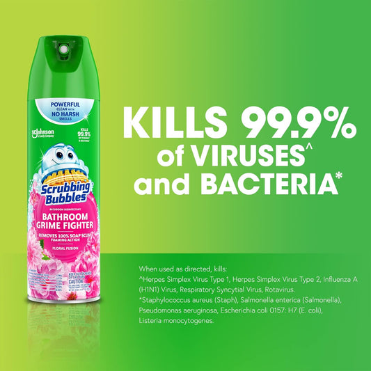 Scrubbing Bubbles Bathroom and Shower Cleaner Disinfectant Aerosol, Foaming Action Bathroom Grime Fighter, Rainshower Scent, 20oz