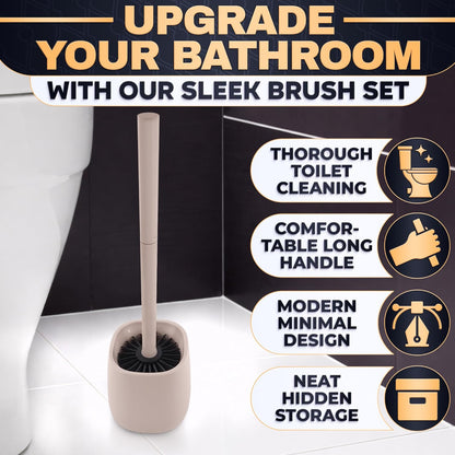 Toilet Brush and Holder Set - Silicone Toilet Brush Cleaner with Dark Grey Holder Base, Compact Accessory for Small Spaces - Easy to Place & Simple to Store After Use, Plastic Bathroom Cleaning Tool