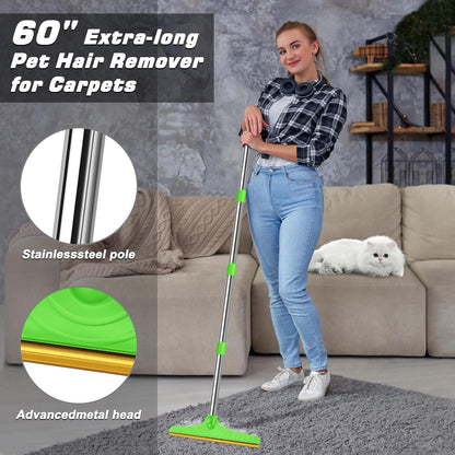 B-Land Carpet Rake for Pet Hair Removal, Reusable Pet Hair Remover with 60” Adjustable Long Handle, Carpet Scraper Dog Cat Hair Remover Tool for Rugs, Mats