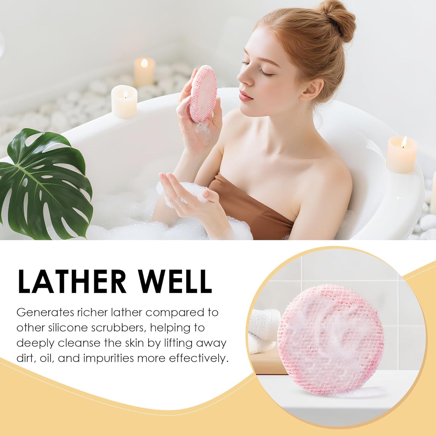 INNERNEED Food-Grade Soft Silicone Body Scrubber Shower Brush Handheld Cleansing Skin Brush, Gentle Exfoliating and Lather Well (Black)