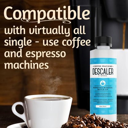 IMPRESA Coffee Machine Descaler (2 Uses Per Bottle) - Made in the USA - Universal Descaling Solution, Compatible with Nespresso, Delonghi and All Single Use Coffee and Espresso Machines