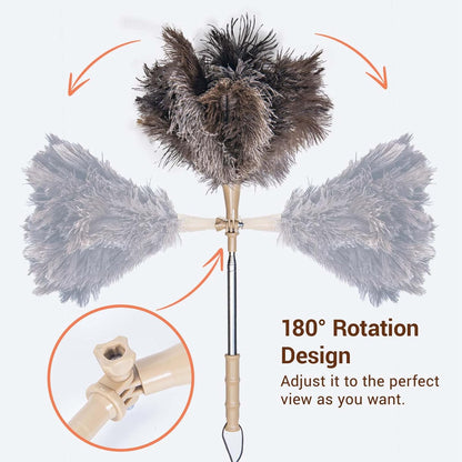 Extendable Ostrich Feather Duster, Natural Ostrich Feathers Long Handle Duster for Cleaning, 47” Soft & Fluffy Feather Duster for High Ceilings, Fans, Walls, Furniture, Home Dusting