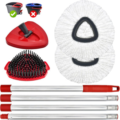 Spin Mop Handle, Mop Replacement Head,Brush,Base Compatible with OCedar EasyWring 1 Tank,2 Microfiber Mop Refills,1 Mop Base,1 Brush and 30-58" Mop Handle Combo Set for OCeda,Use for Floor Cleaning